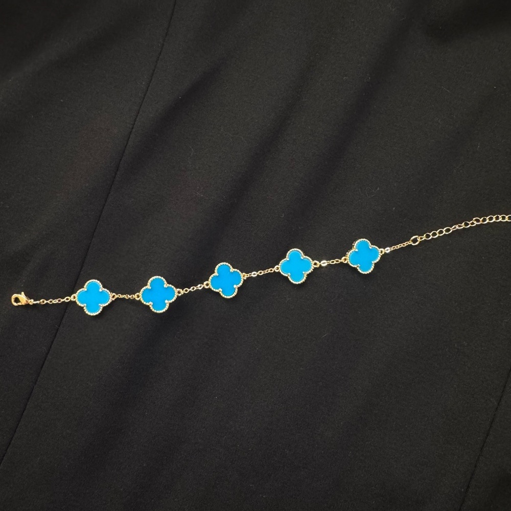Gold and Blue Four Clover Bracelet